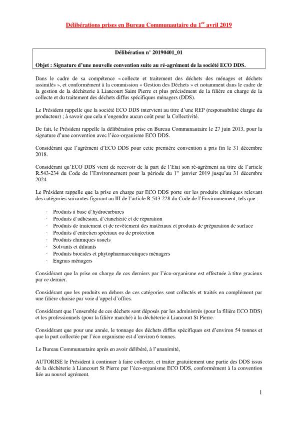 Bureau Communautaire - 01 avril 2019