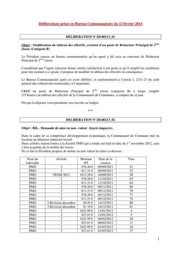 Bureau Communautaire - 13 février 2014