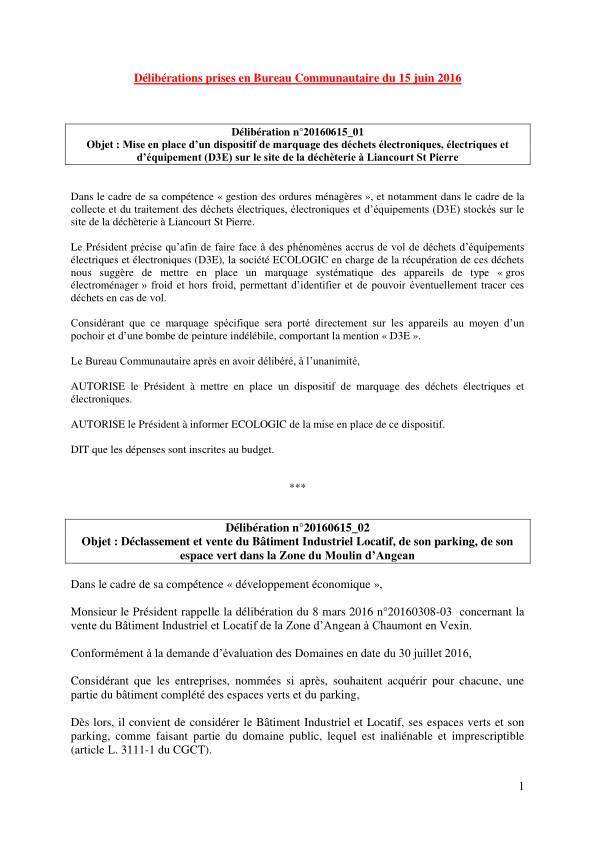 Bureau Communautaire - 15 juin 2016