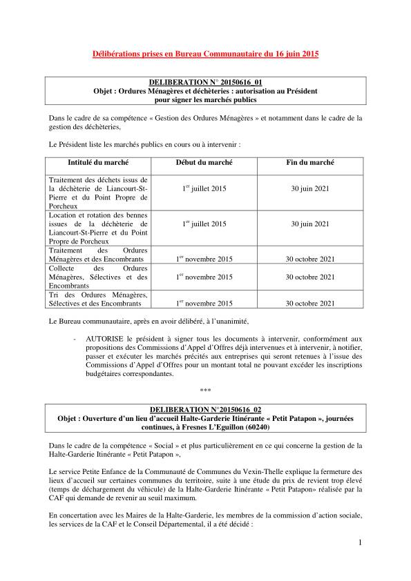 Bureau Communautaire - 16 juin 2015