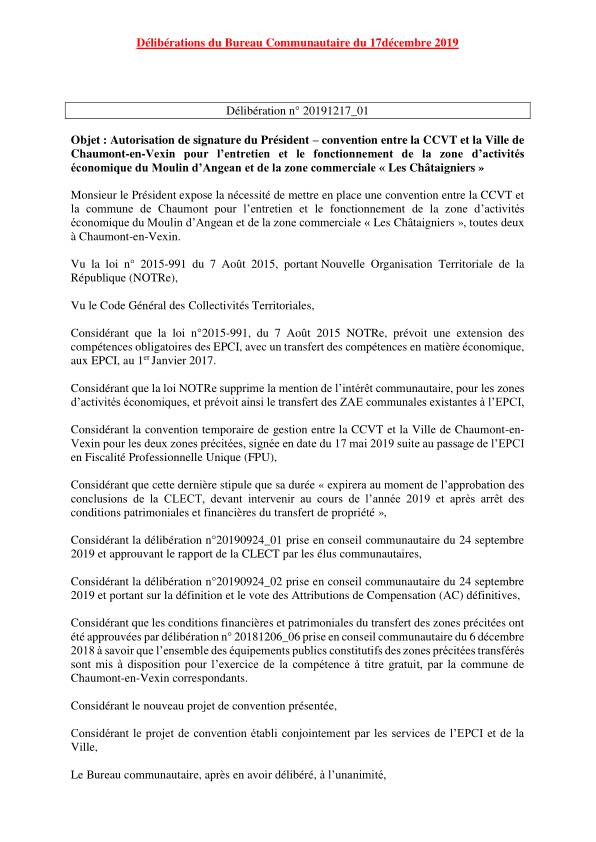 Bureau Communautaire - 17 décembre 2019