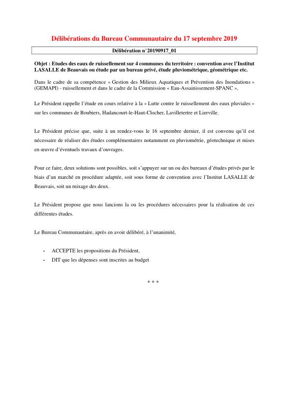 Bureau Communautaire - 17 septembre 2019