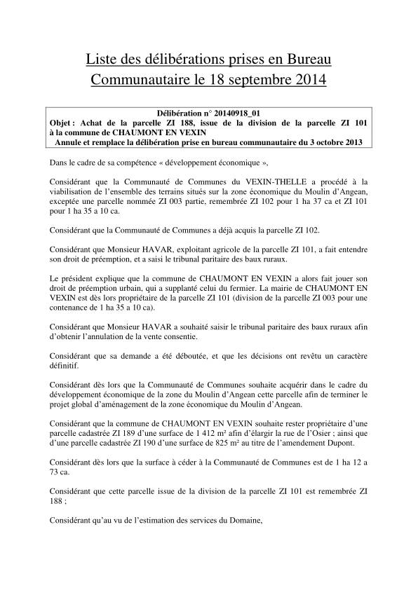 Bureau Communautaire - 18 septembre 2014