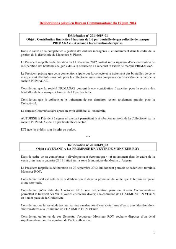 Bureau Communautaire - 19 juin 2014