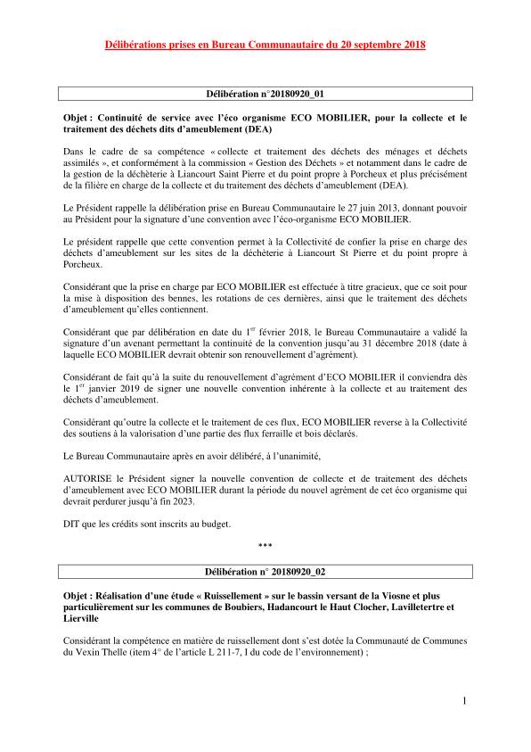 Bureau Communautaire - 20 septembre 2018