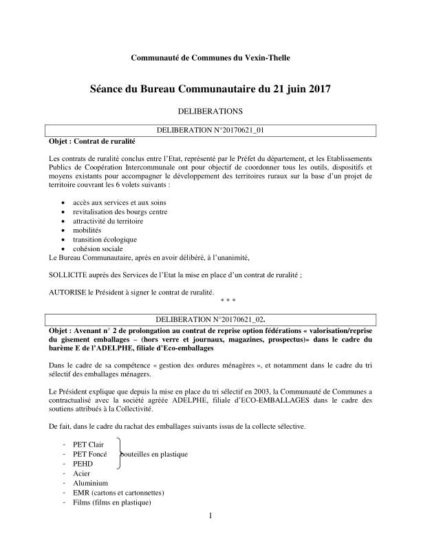 Bureau Communautaire - 21 juin 2017