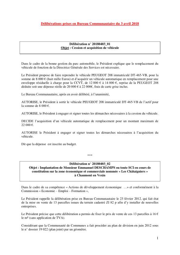 Bureau Communautaire - 3 avril 2018