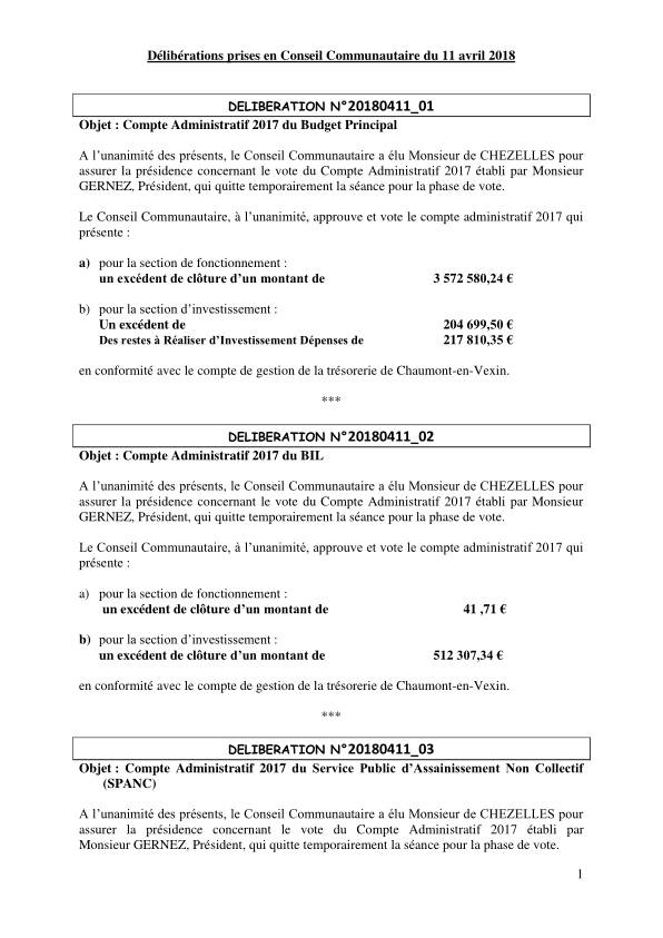 Conseil Communautaire - 11 avril 2018