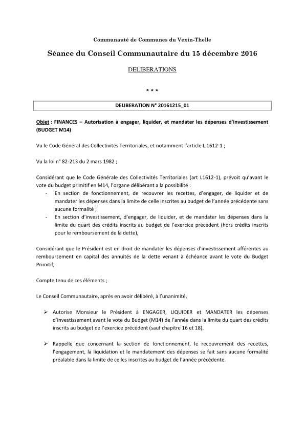 Conseil Communautaire - 15 décembre 2016