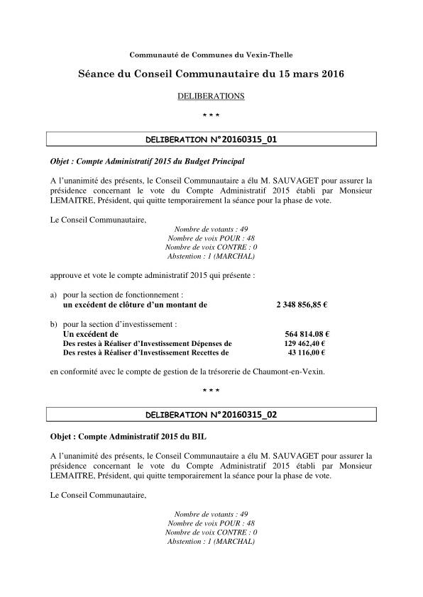 Conseil Communautaire - 15 mars 2016