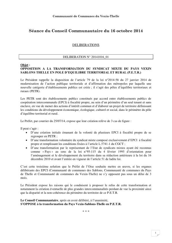 Conseil Communautaire - 16 octobre 2014