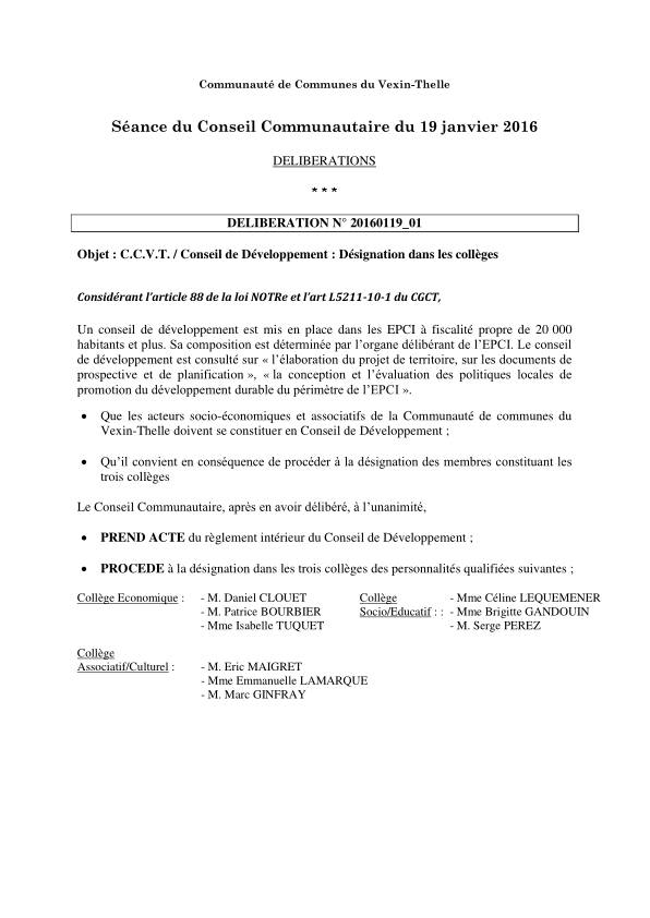 Conseil Communautaire - 19 janvier 2016