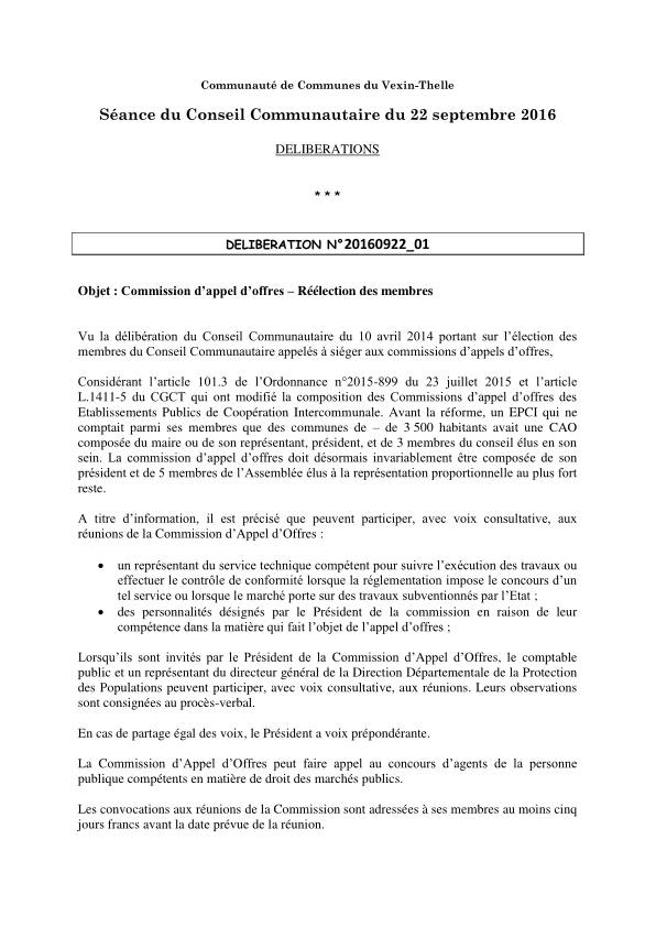 Conseil Communautaire - 22 septembre 2016