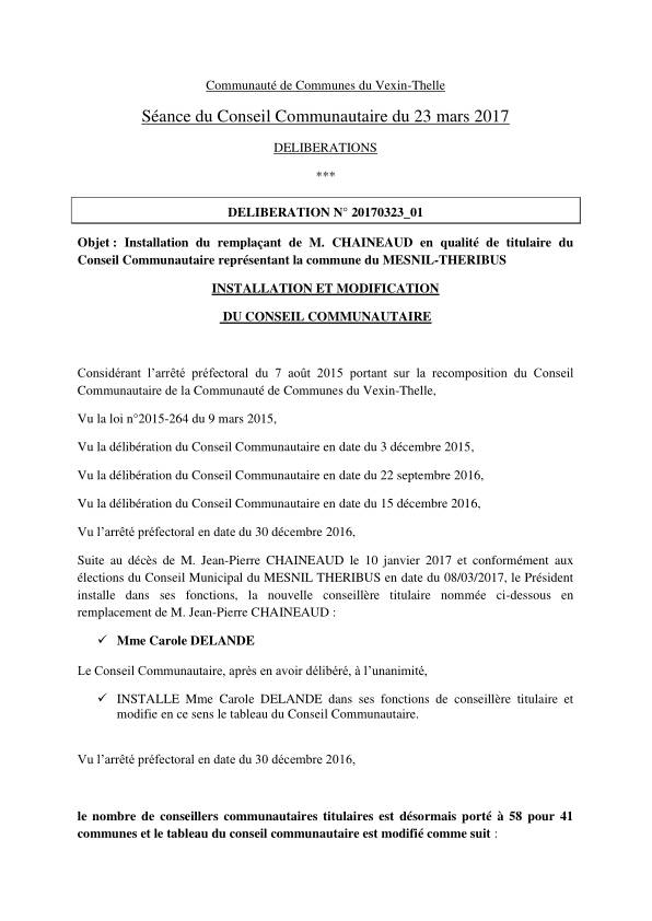 Conseil Communautaire - 23 mars 2017