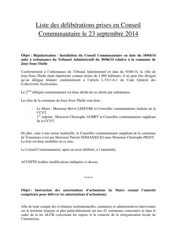 Conseil Communautaire - 22 septembre 2016 Conseil Communautaire - 22 septembre 2016