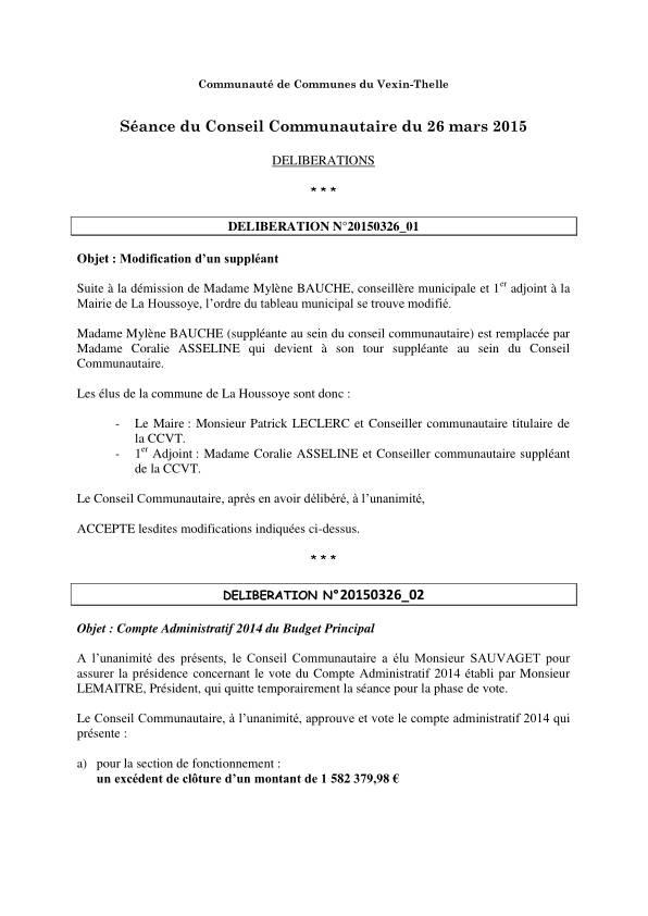 Conseil Communautaire - 26 mars 2015