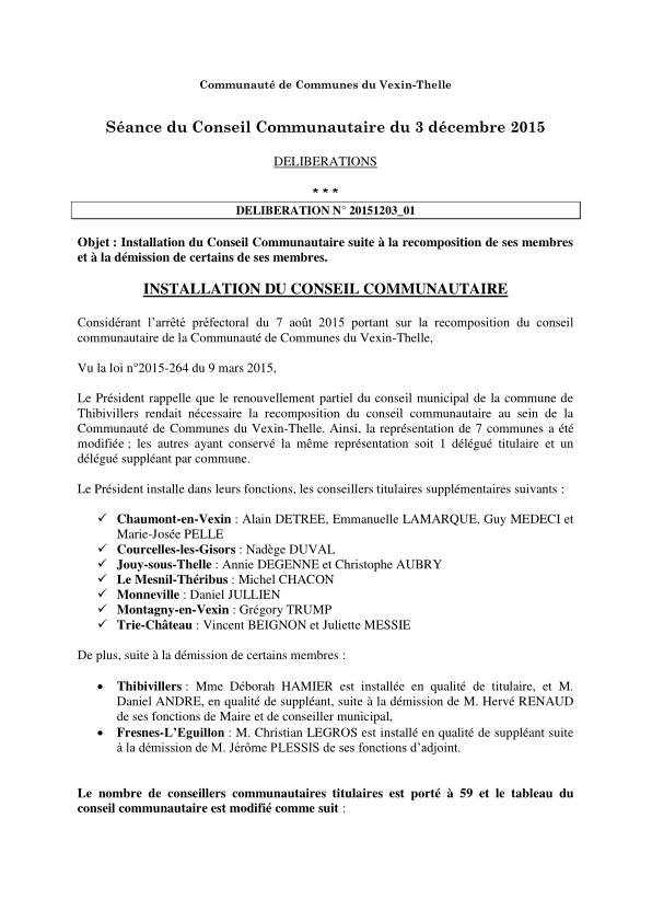 Conseil Communautaire - 3 décembre 2015