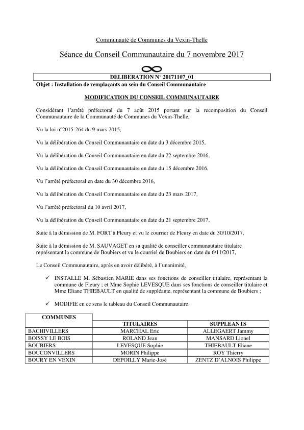 Conseil Communautaire - 7 novembre 2017