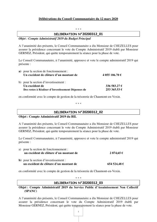 Conseil Communautaire - 12 mars 2020