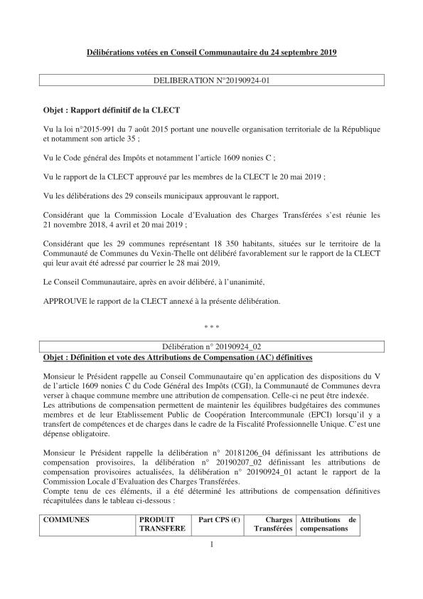 Conseil Communautaire - 24 septembre 2019