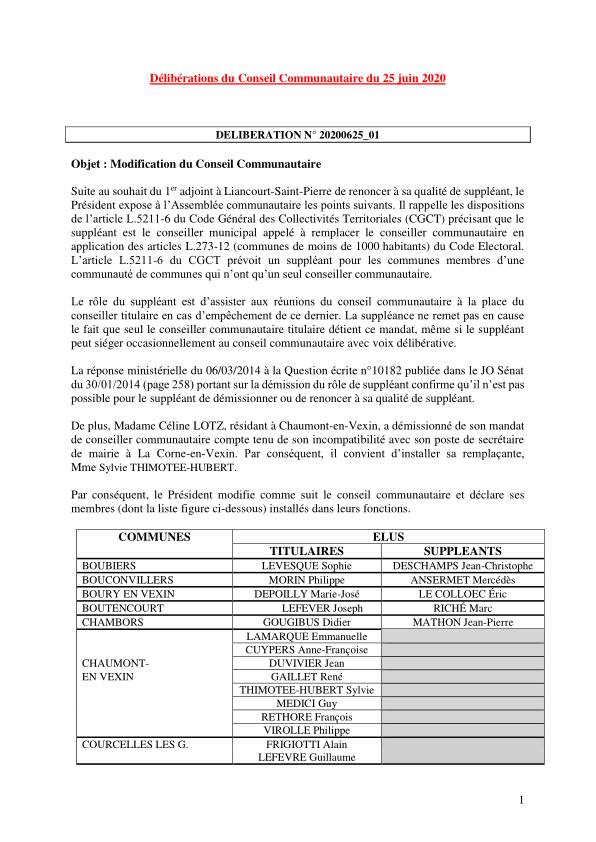 Conseil Communautaire - 25 juin 2020