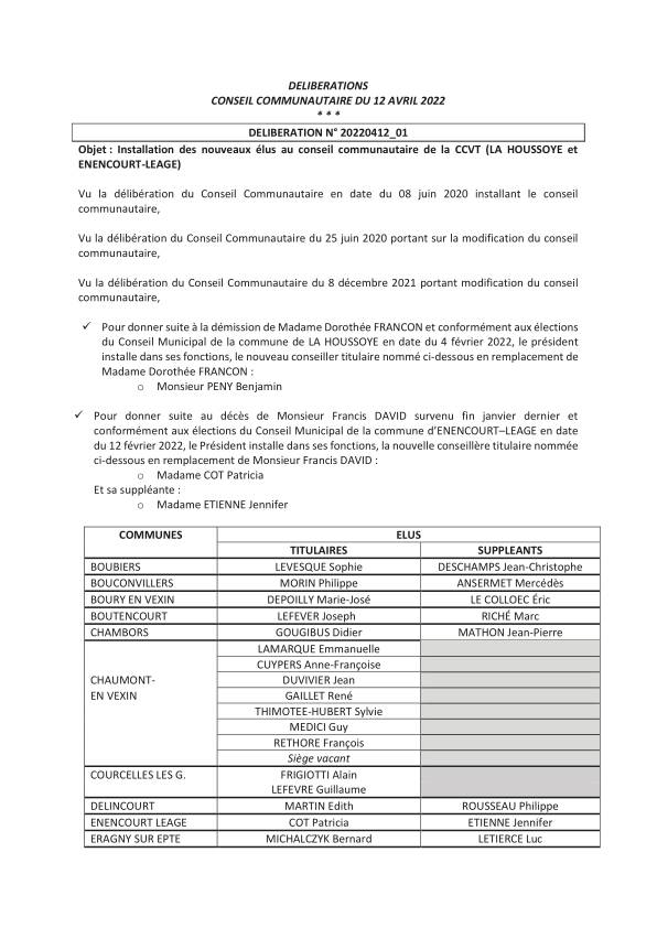 Conseil Communautaire - 12 avril 2022