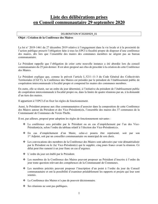 Conseil Communautaire - 29 septembre 2020