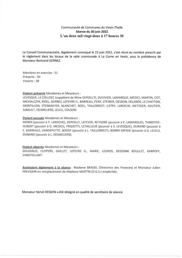 Conseil Communautaire - 30 juin 2022 Conseil Communautaire - 30 juin 2022