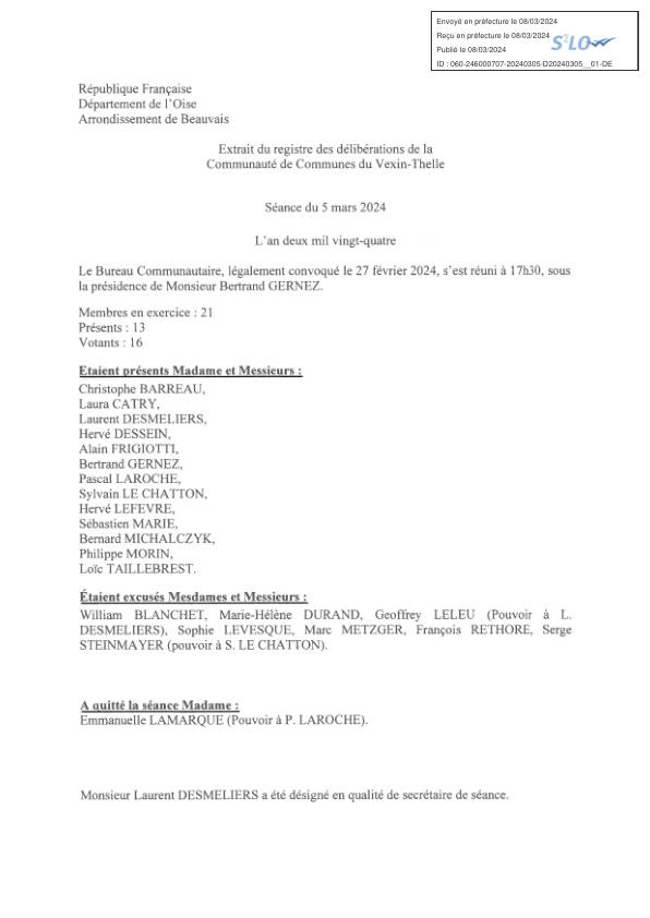 Délibérations du Bureau Communautaire du 5 mars 2024