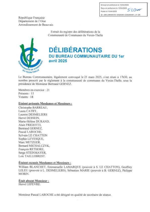 Délibération du bureau communautaire du 1er avril 2025 Délibération du bureau communautaire du 1er avril 2025