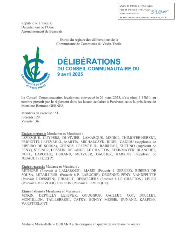 Délibérations du conseil communautaire du 9 avril 2025 Délibérations du conseil communautaire du 9 avril 2025