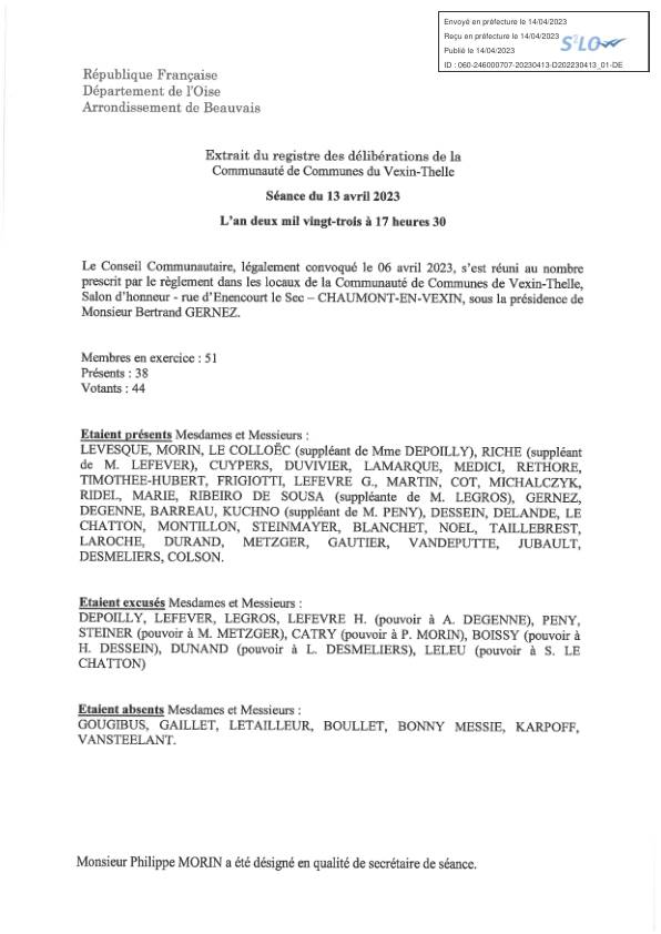 Délibérations du conseil communautaire du 13 avril 2023