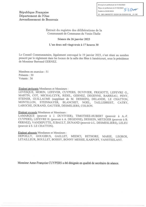 Délibérations du conseil communautaire - 26 janvier 2023