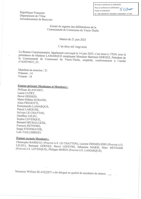 Délibérations du bureau communautaire du 21-06-2023