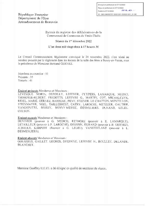 Délibérations du conseil communautaire - 01 décembre 2022