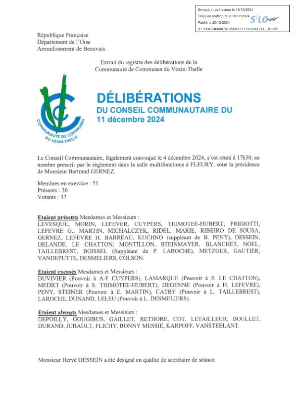 Délibérations du conseil communautaire du 11 décembre 2024 Délibérations du conseil communautaire du 11 décembre 2024