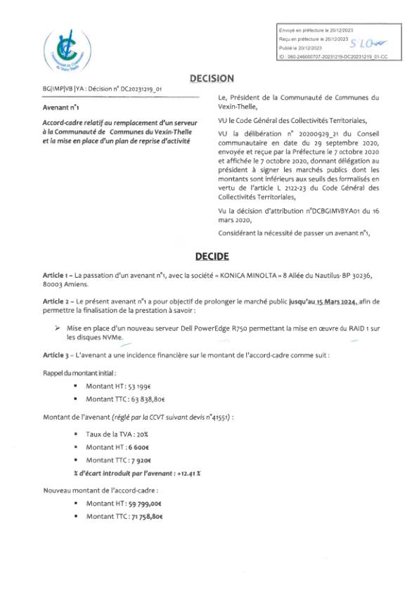 DC20231219_01 - Accord-Cadre relatif au remplacement d'un serveur