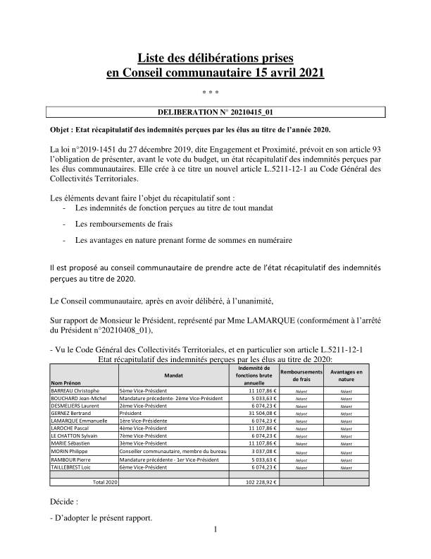 Conseil Communautaire - 15 avril 2021