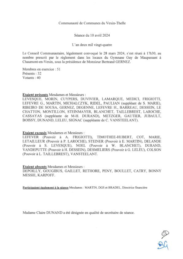 Procès verbal du conseil communautaire du 10 avril 2024 Procès verbal du conseil communautaire du 10 avril 2024