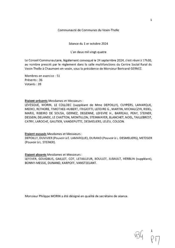 PV du Conseil Communautaire du 01/10/2024 PV du Conseil Communautaire du 01/10/2024