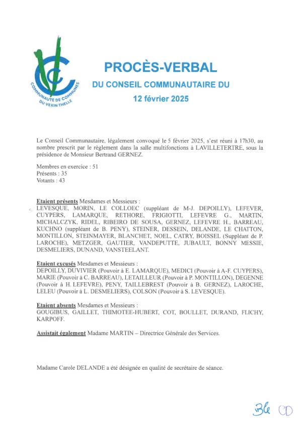 Procès verbal du Conseil Communautaire du 12 février 2025 Procès verbal du Conseil Communautaire du 12 février 2025