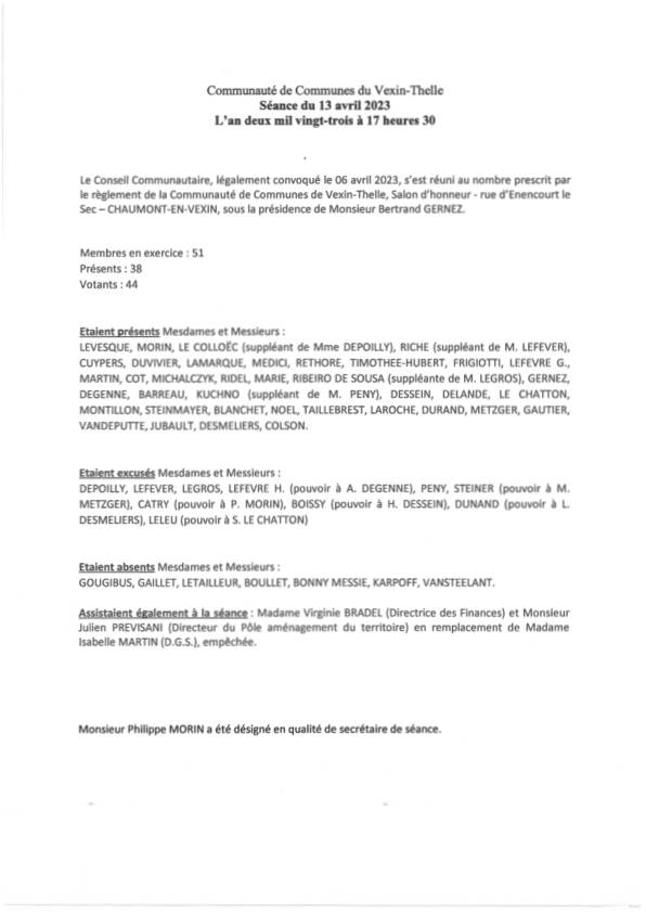 PROCES VERBAL DE LA REUNION DU CONSEIL COMMUNAUTAIRE du 13 avril 2023