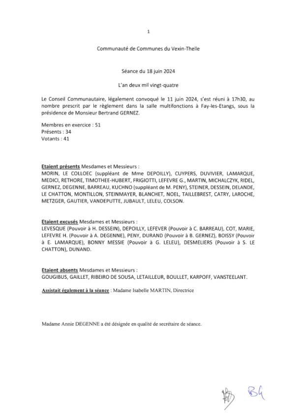 Procès verbal du Conseil Communautaire du 18 juin 2024 Procès verbal du Conseil Communautaire du 18 juin 2024