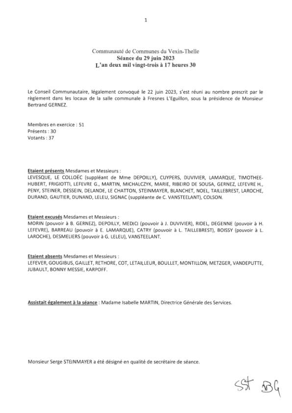 Procès verbal du conseil communautaire du 29 juin 2023 Procès verbal du conseil communautaire du 29 juin 2023