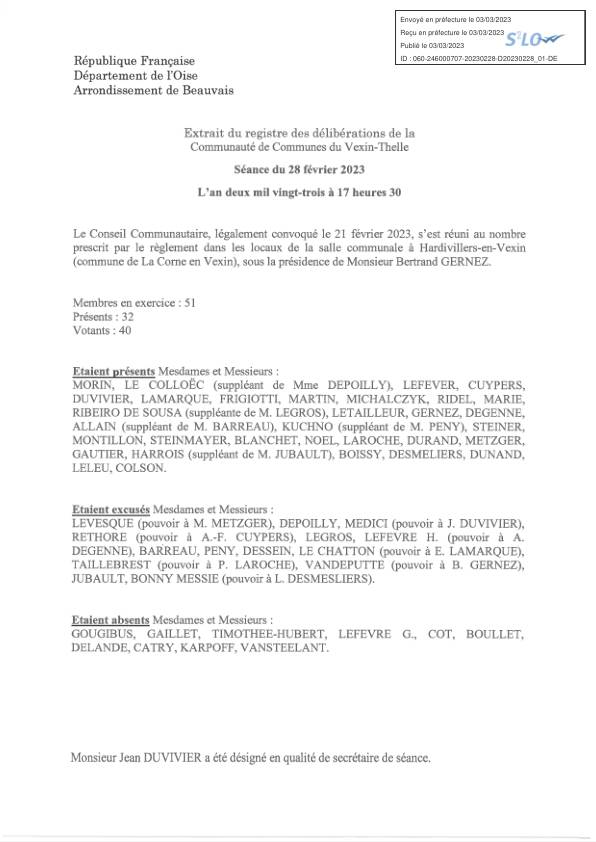 Délibérations du conseil communautaire - 28 février 2023